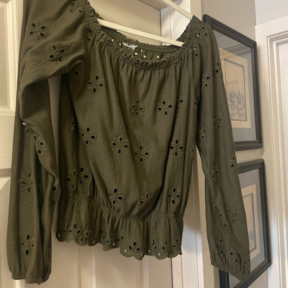 Chic Olive Eyelet Blouse